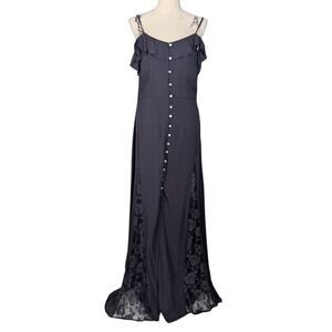Y2K Venus Off the Shoulder Lace Whimsygoth Maxi Dress Black M